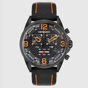 New Torgoen TN-1122 T18 Carbon Fiber 45mm Black Leather Strap Watch